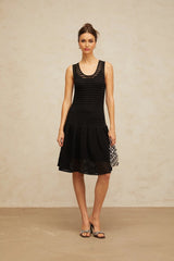 Kayla Mini Dress Black Flounced Knit & U - neck