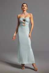 Kayla Silver Strapless Bow Detail Maxi Dress
