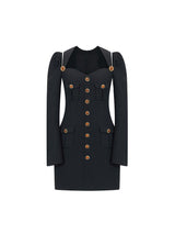 Kayla Sophia Buttoned Blazer Dress - Tailored Fit - Sweetheart Neckline - Button Details - Functional Pockets - Structured Shoulders
