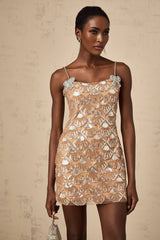 Kayleigh Mini Dress - Sleeveless Square Neck Sequin Bow Embellishment