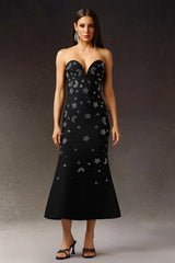 Kaylie Black Embellished V-Neck Fishtail Dress