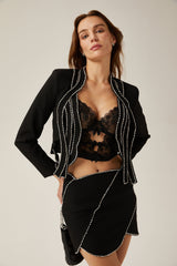 Kaylie Jacket & Skirt Black Crystal Embellished Set