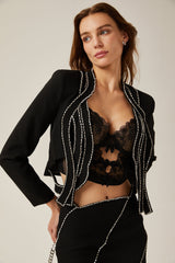 Kaylie Jacket & Skirt Black Crystal Embellished Set