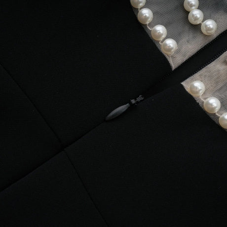 Kaylie Mini Dress Black Faux - Pearl Embellished Flounce Hem