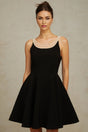 Kaylie Mini Dress Black Faux - Pearl Embellished Flounce Hem
