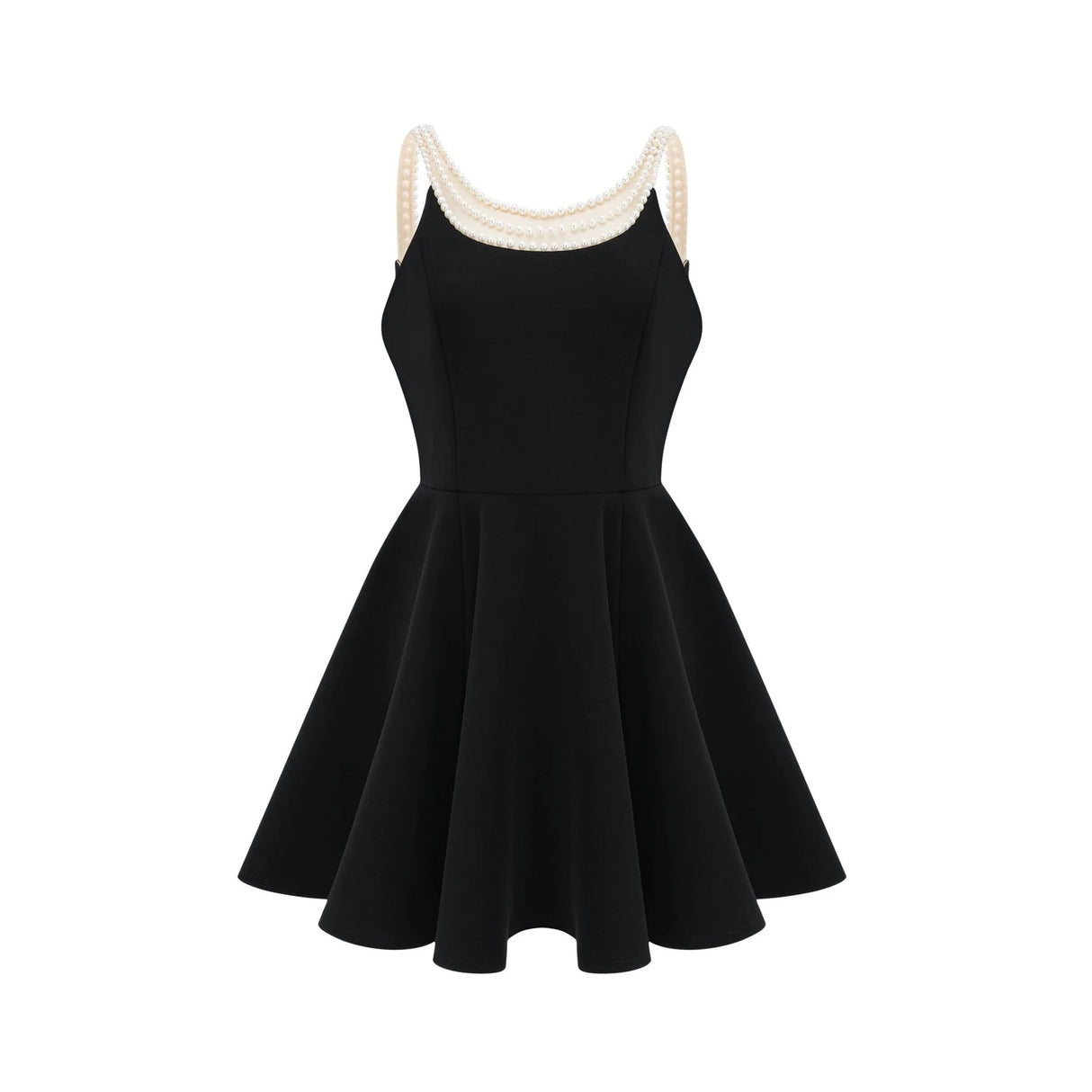 Kaylie Mini Dress Black Faux - Pearl Embellished Flounce Hem