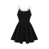 Kaylie Mini Dress Black Faux - Pearl Embellished Flounce Hem