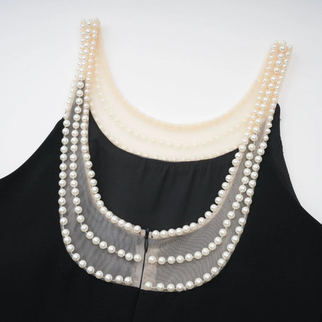 Kaylie Mini Dress Black Faux - Pearl Embellished Flounce Hem