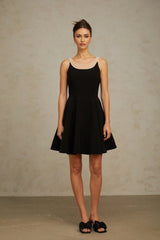 Kaylie Mini Dress Black Faux - Pearl Embellished Flounce Hem