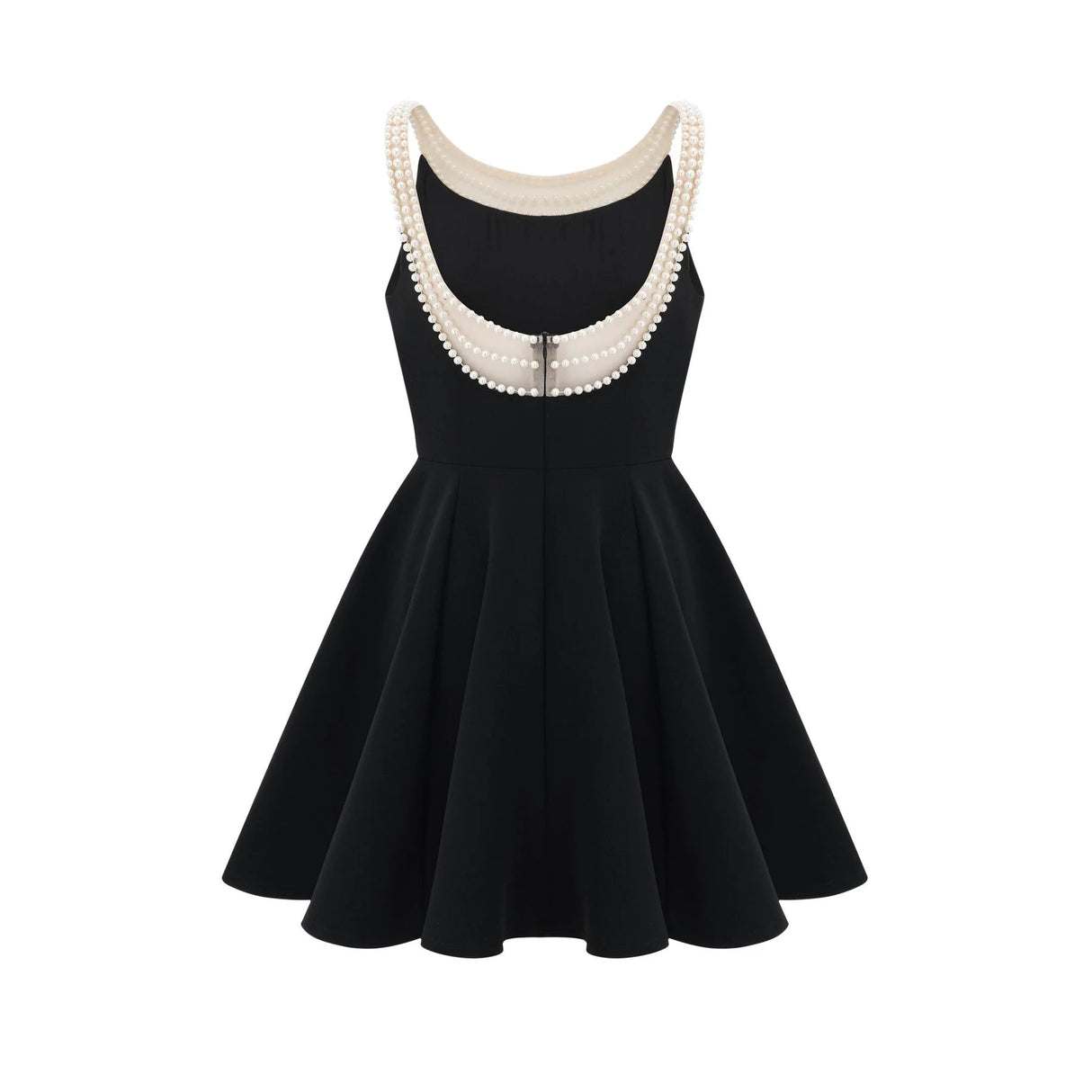 Kaylie Mini Dress Black Faux - Pearl Embellished Flounce Hem