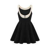 Kaylie Mini Dress Black Faux - Pearl Embellished Flounce Hem