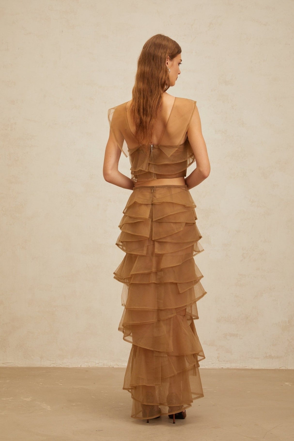 Kaylie Top & Skirt - Sleeveless - Layered Design - 3D - Petal Detailing - Cropped - Maxi Length