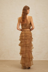 Kaylie Top & Skirt - Sleeveless - Layered Design - 3D - Petal Detailing - Cropped - Maxi Length