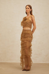 Kaylie Top & Skirt - Sleeveless - Layered Design - 3D - Petal Detailing - Cropped - Maxi Length