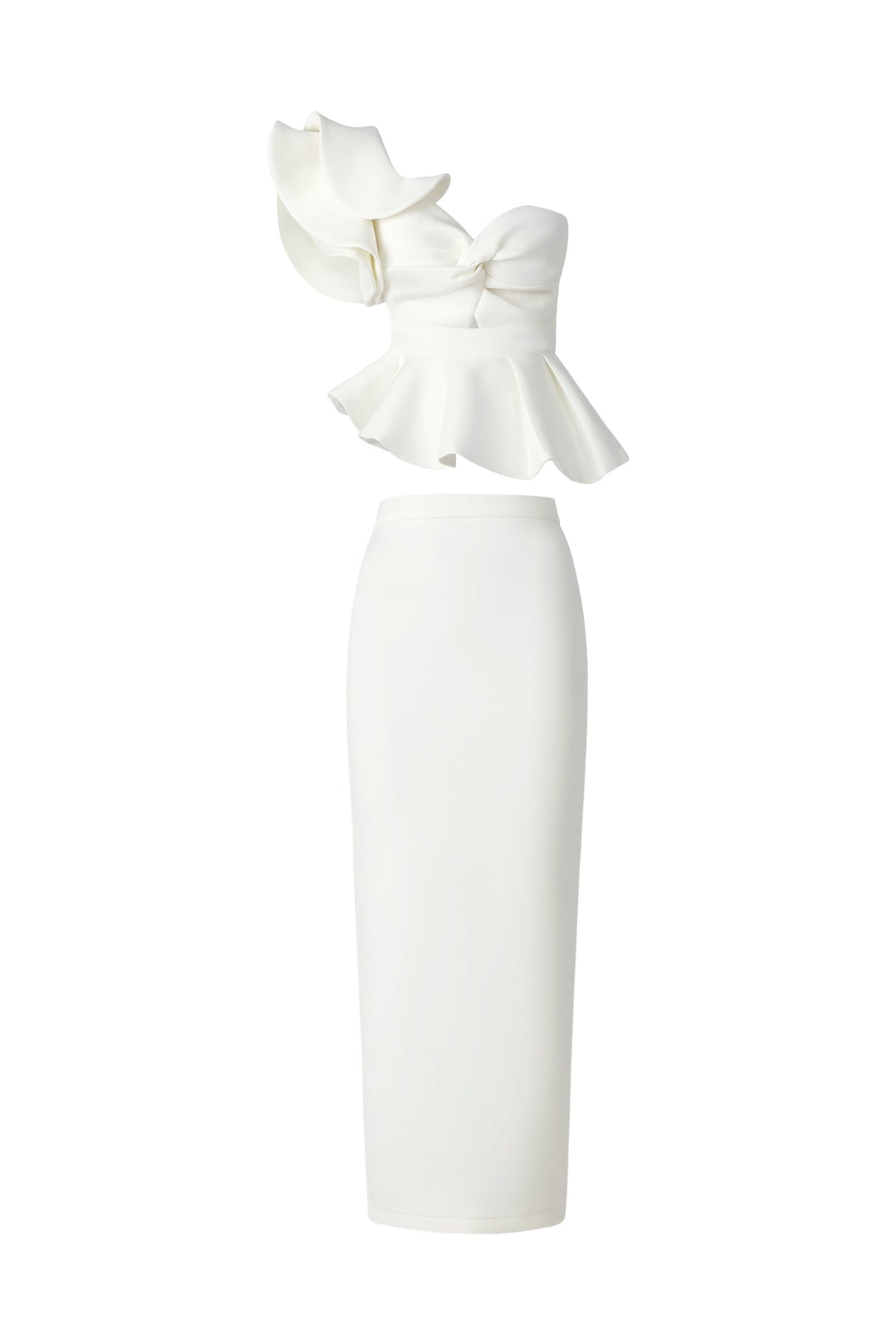 Kendra White One Shoulder Ruffled Peplum Dress for Cocktail Parties and Weddings