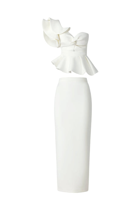 Kendra White One Shoulder Ruffled Peplum Dress for Cocktail Parties and Weddings
