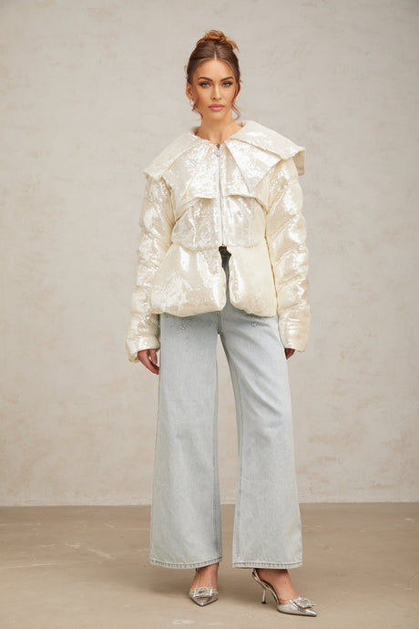 Kenzie Coat Kenzie Sequin White Down Sailor Collar Coat