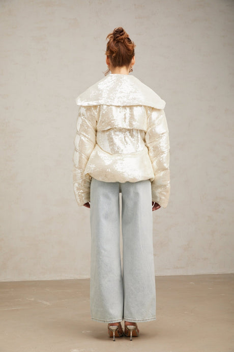 Kenzie Coat Kenzie Sequin White Down Sailor Collar Coat