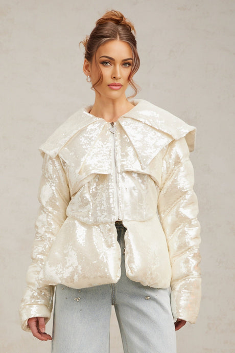 Kenzie Coat Kenzie Sequin White Down Sailor Collar Coat