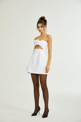 Kenzie Dress White Floral Cut - out & Off - shoulder Thigh - length