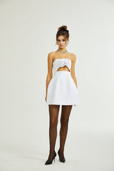 Kenzie Dress White Floral Cut - out & Off - shoulder Thigh - length