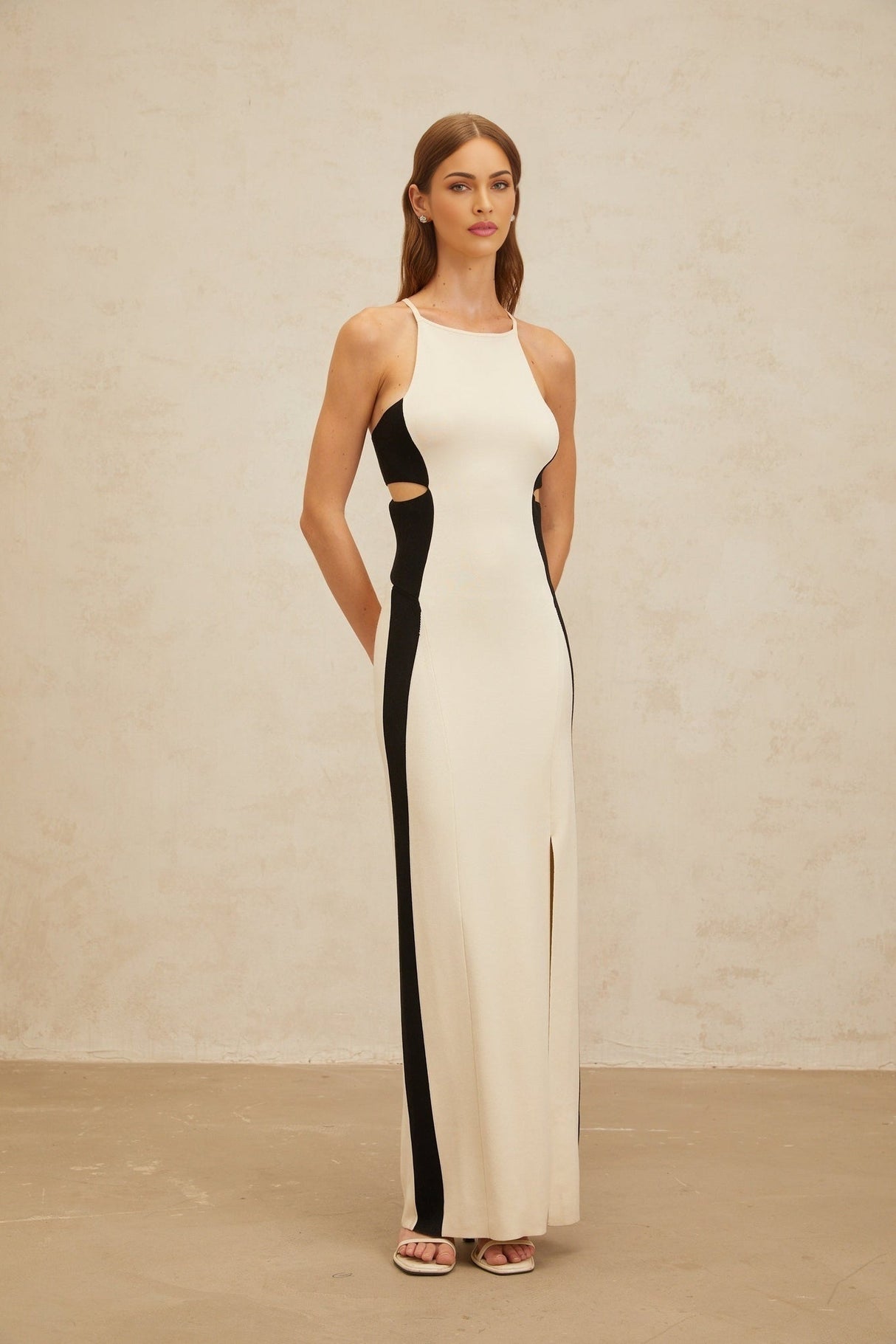 Kenzie Maxi Dress - Color Blocked Cut - Out Open Back High Slit