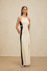 Kenzie Maxi Dress - Color Blocked Cut - Out Open Back High Slit