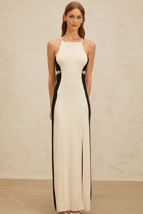 Kenzie Maxi Dress - Color Blocked Cut - Out Open Back High Slit