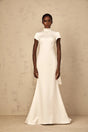 Kenzie Maxi Dress White Bow Mermaid Hem Open Back Cross - Boned