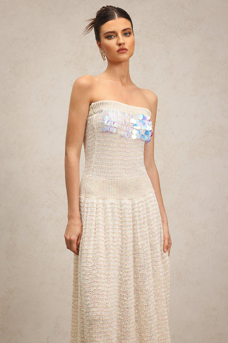 Kenzie White Sequin Embellished Maxi Dress for Special Occasions