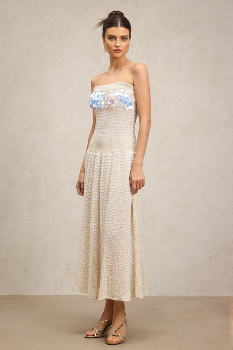 Kenzie White Sequin Maxi Dress for Women Elegant Sleeveless