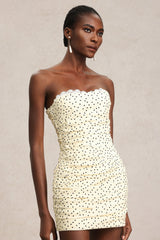 Kenzie Yellow Polka Dot Scalloped Neckline Sleeveless Mini Dress