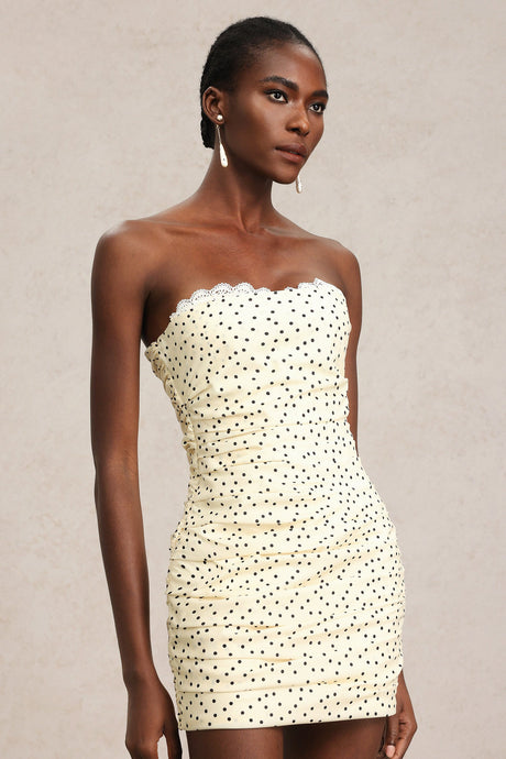 Kenzie Yellow Polka Dot Scalloped Neckline Sleeveless Mini Dress