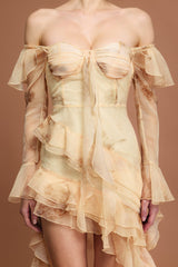 Khloe Beige Off-the-Shoulder Ruffled Midi Dress