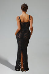 Khloe Black Lace Sleeveless Maxi Dress for Evening Events or Special Occasions