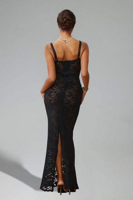 Khloe Black Lace Sleeveless Maxi Dress for Evening Events or Special Occasions