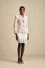 Khloe Blazer Pink Crystal Checked Tweed & Crystal Embellished