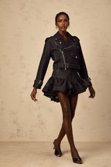Khloe Denim Jacket Indigo Blue Contrast Stitching Embossed Gold - tone Buttons