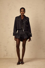 Khloe Denim Jacket Indigo Blue Contrast Stitching Embossed Gold - tone Buttons