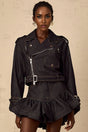 Khloe Denim Jacket Indigo Blue Contrast Stitching Embossed Gold - tone Buttons