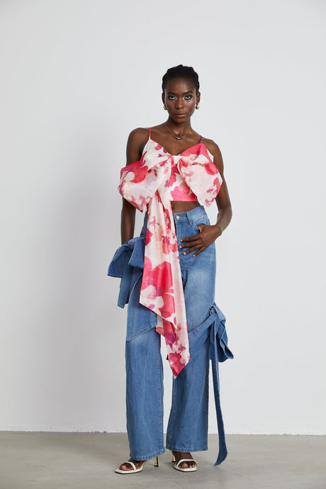 Khloe Jeans Wide Leg with Bow Detail