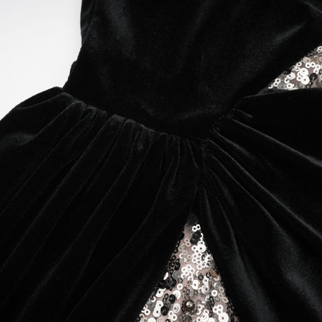 Kiara Maxi Dress - Asymmetric One - Sleeve Design with Attached Scarf & Sequin Embellishments