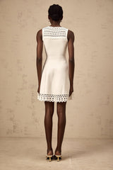 Kiara Mini Dress White Knitted Cut Out Scallop Hem Sleeveless