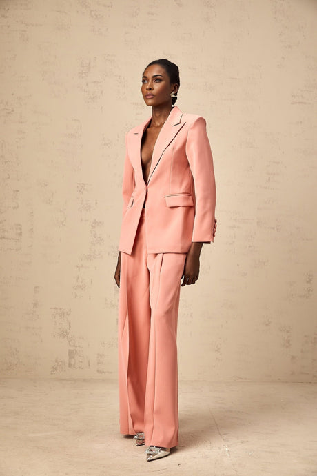 Kiera Blazer & Trousers Pink Embroidery Cut Out Set