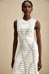 Kiera Midi Dress 3D Snake Pattern Godet Black & Flared
