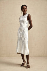 Kiera Midi Dress 3D Snake Pattern Godet Black & Flared