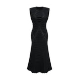 Kiera Midi Dress 3D Snake Pattern Godet Black & Flared