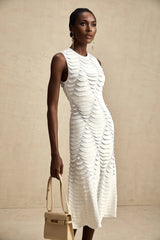 Kiera Midi Dress 3D Snake Pattern Godet Black & Flared