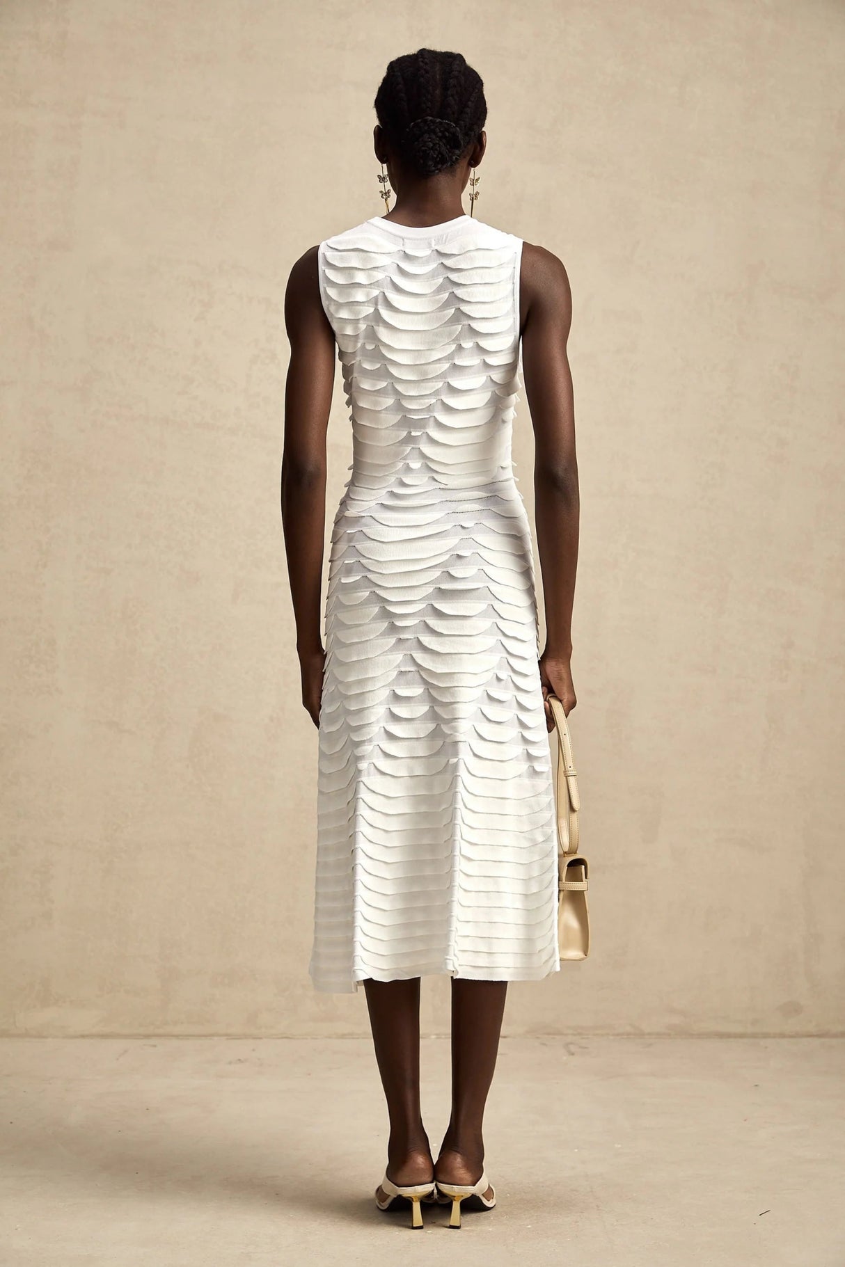 Kiera Midi Dress 3D Snake Pattern Godet Black & Flared