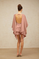 Kiera Mini Dress Pink Satin Ruffled Cocktail